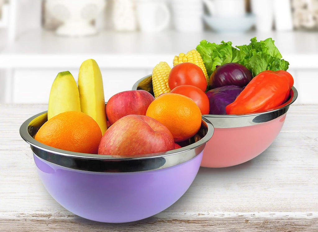 5-Piece Stainless Steel Mixing Bowl Set with Colorful Leak-Proof Lids, Versatile Kitchen Storage Containers