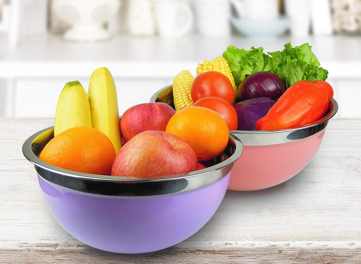 5-Piece Stainless Steel Mixing Bowl Set with Colorful Leak-Proof Lids, Versatile Kitchen Storage Containers