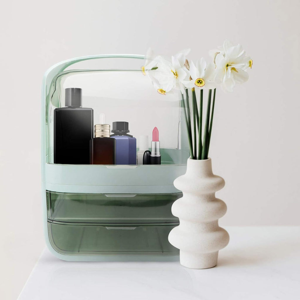 Clear Makeup Organizer Dust-Proof Cosmetic Storage Display Case, Large Capacity Cosmetic Shelf Desktop Organiser