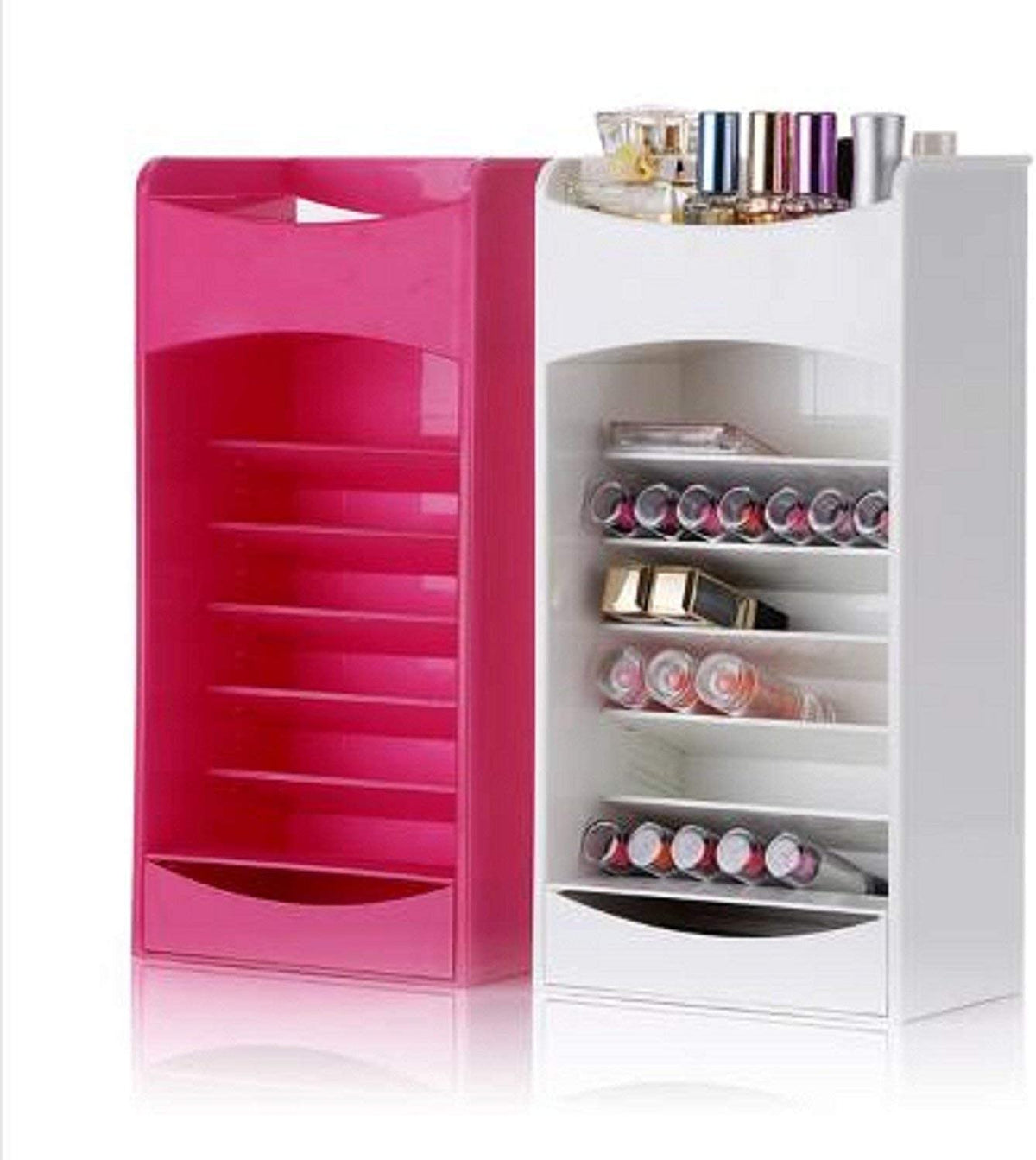 Cosmetic Storage And Organizer With Multi Layer Adjustable Rack Holder And A Drawer For Nail Polish, Lipstick, Brushes