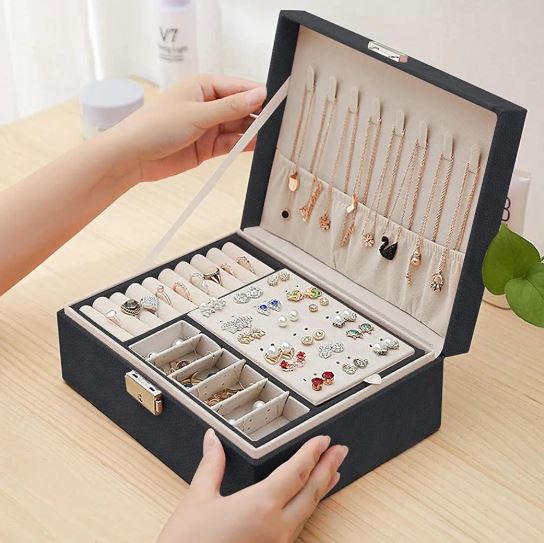 Double-Layer Large Creative Jewelry Box for Women Girls, Lockable PU Leather Storage Case