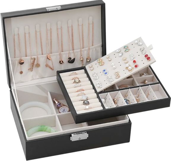 Double-Layer Large Creative Jewelry Box for Women Girls, Lockable PU Leather Storage Case