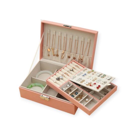 Double-Layer Large Creative Jewelry Box for Women Girls, Lockable PU Leather Storage Case