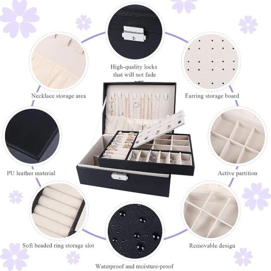 Double-Layer Large Creative Jewelry Box for Women Girls, Lockable PU Leather Storage Case