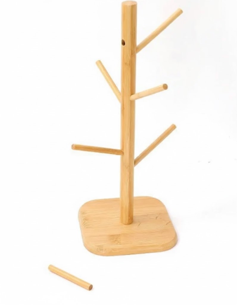 Creative Wooden Bamboo Cup Storage Rack – Tree Shaped Desktop Coffee & Tea Holder
