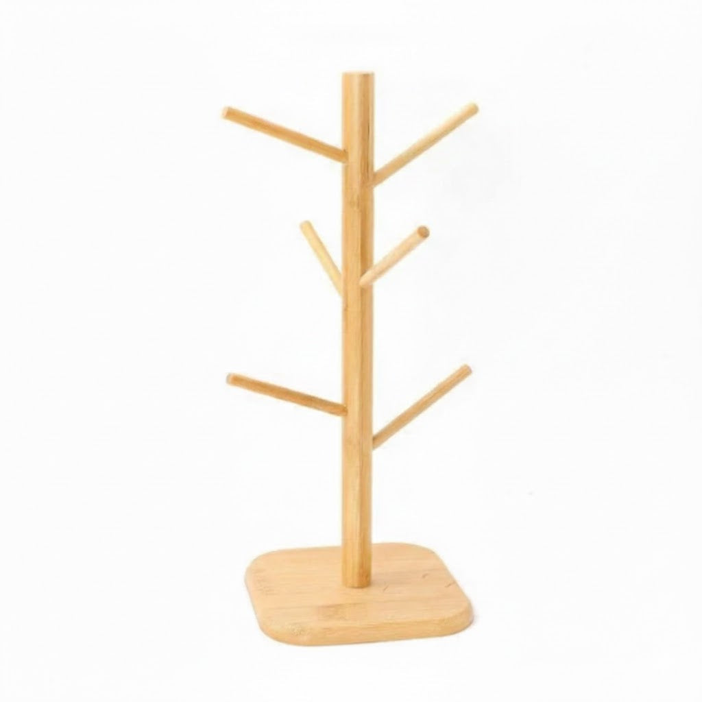 Creative Wooden Bamboo Cup Storage Rack – Tree Shaped Desktop Coffee & Tea Holder