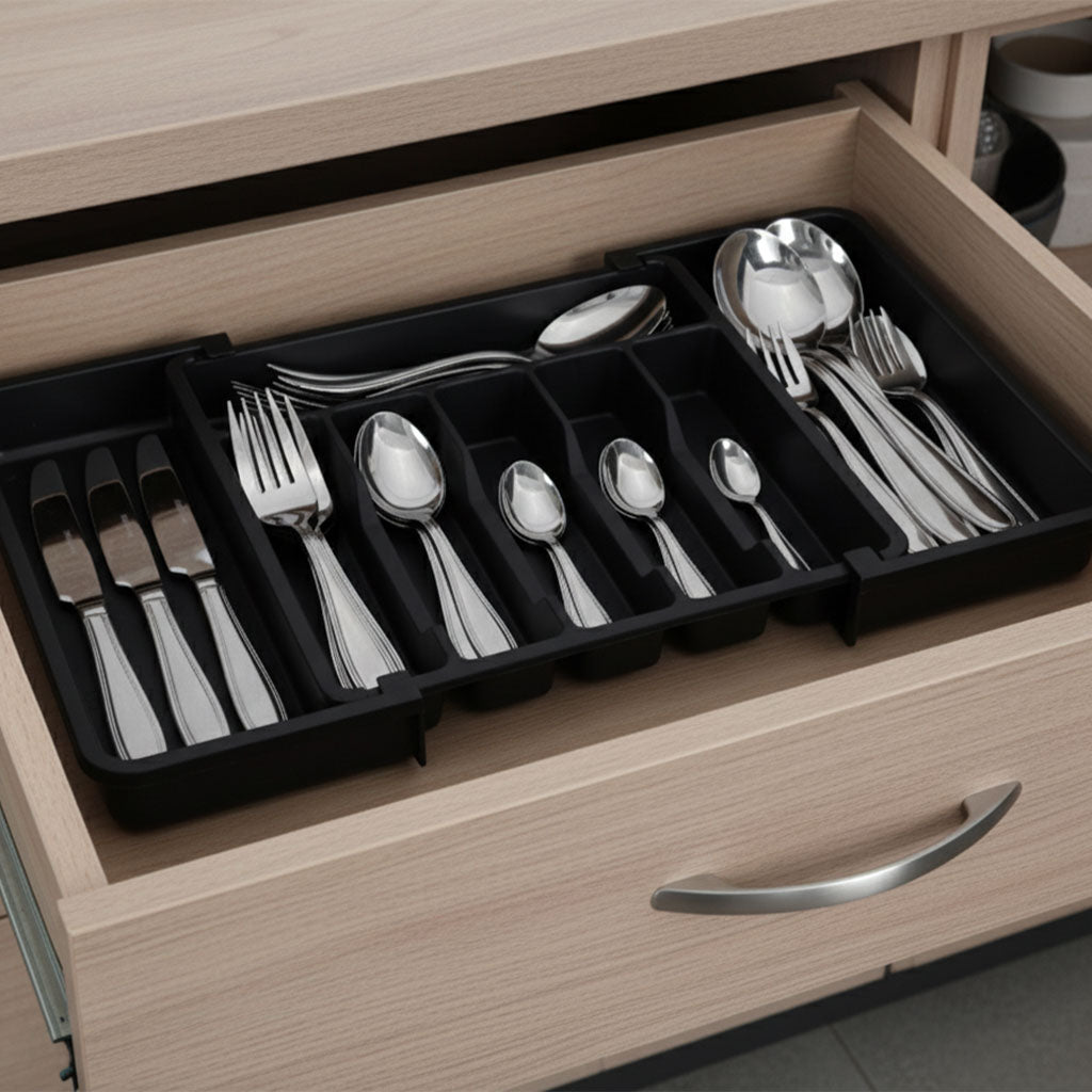 Drawer Organizer Expandable Kitchen Utensil Organizer, Cutlery Holder Tray Adjustable Plastic Drawer Divider Storage for Spoons Forks Knives