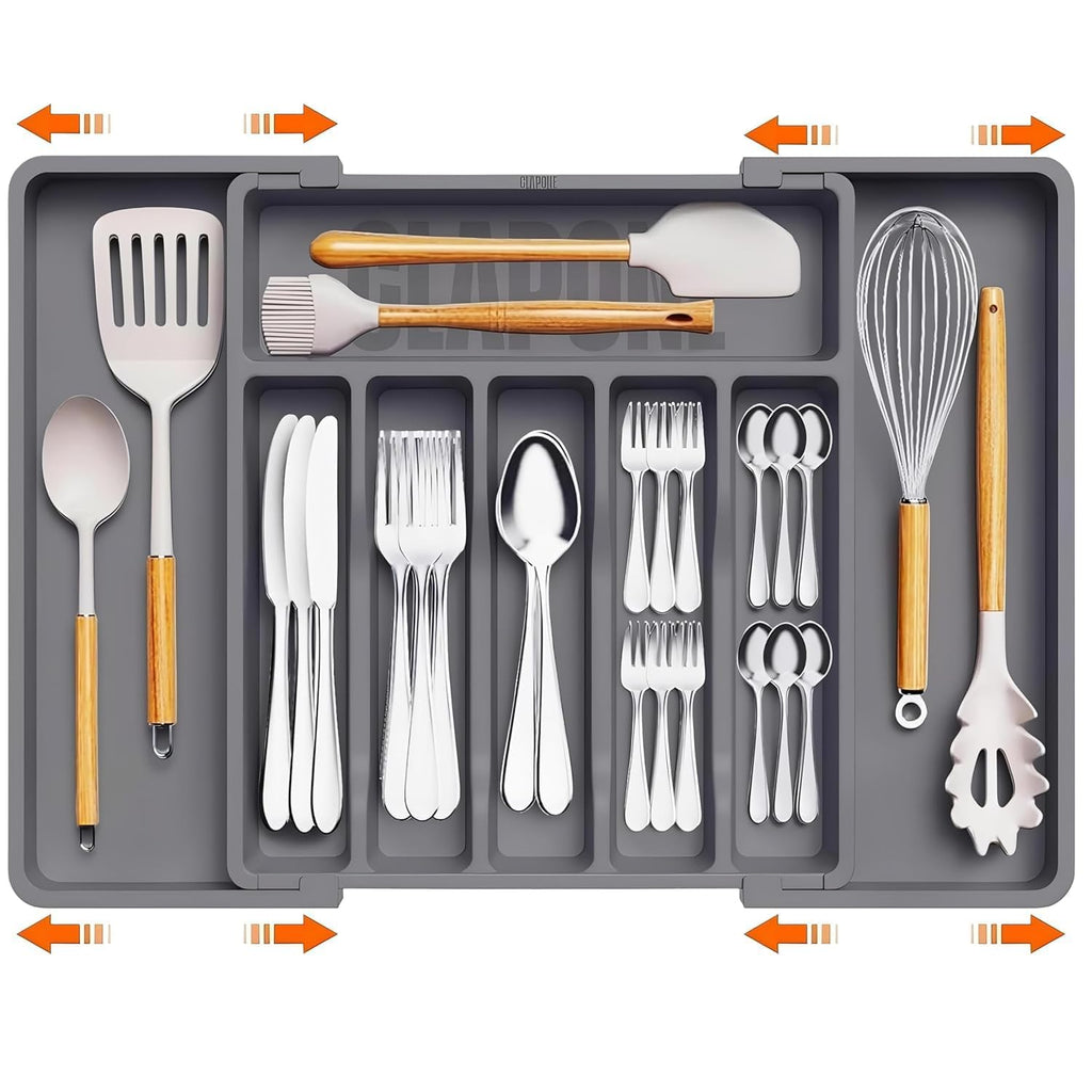 Drawer Organizer Expandable Kitchen Utensil Organizer, Cutlery Holder Tray Adjustable Plastic Drawer Divider Storage for Spoons Forks Knives