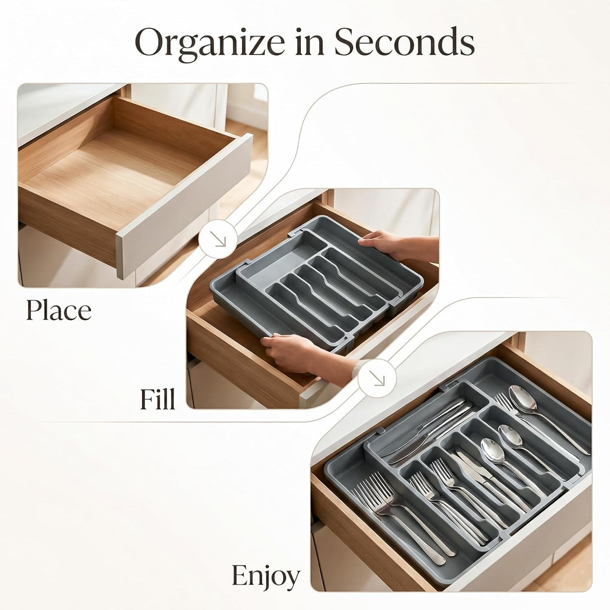 Drawer Organizer Expandable Kitchen Utensil Organizer, Cutlery Holder Tray Adjustable Plastic Drawer Divider Storage for Spoons Forks Knives