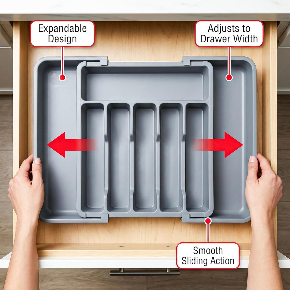 Drawer Organizer Expandable Kitchen Utensil Organizer, Cutlery Holder Tray Adjustable Plastic Drawer Divider Storage for Spoons Forks Knives