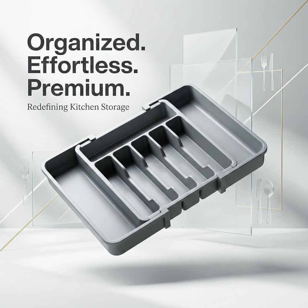 Drawer Organizer Expandable Kitchen Utensil Organizer, Cutlery Holder Tray Adjustable Plastic Drawer Divider Storage for Spoons Forks Knives
