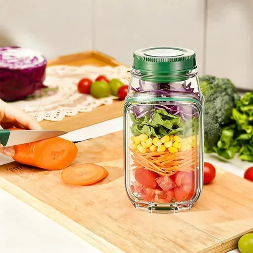 Airtight Mealvora Fresh Jar salad Container with Sauce Pot – Perfect for Meal Prep
