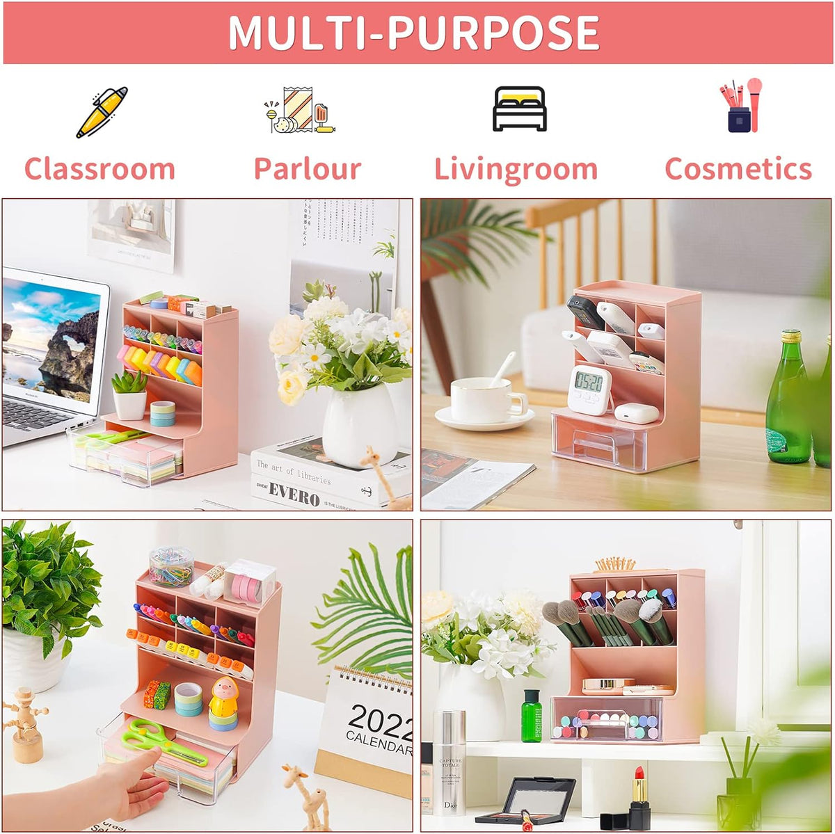 Desk Pencil Pen Holder, Slant Pen Organizer With Drawer, Desktop Storage Stationery Supplies Organizer For School Office