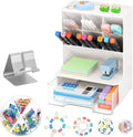 Desk Pencil Pen Holder, Slant Pen Organizer With Drawer, Desktop Storage Stationery Supplies Organizer For School Office