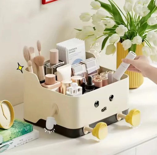 Cute Cartoon Style Desktop Storage Box, Multi Grid Countertop Cosmetic Organizer Shelf