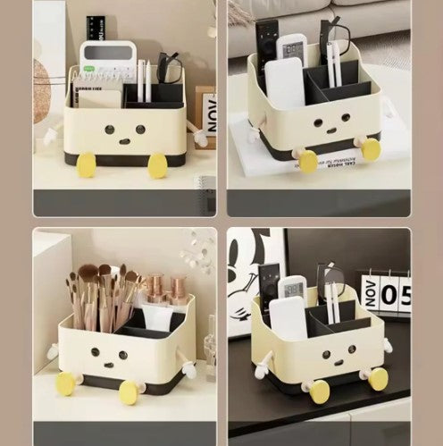 Cute Cartoon Style Desktop Storage Box, Multi Grid Countertop Cosmetic Organizer Shelf