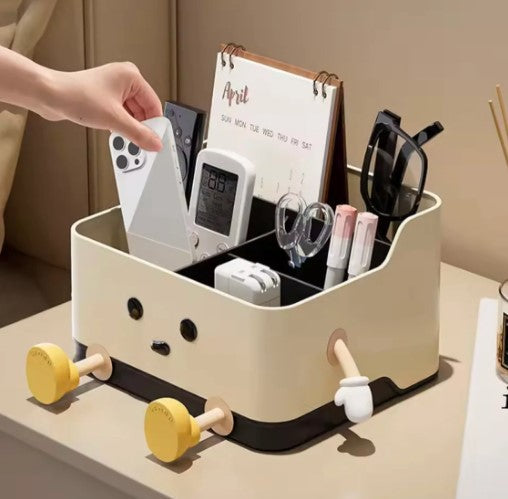 Cute Cartoon Style Desktop Storage Box, Multi Grid Countertop Cosmetic Organizer Shelf
