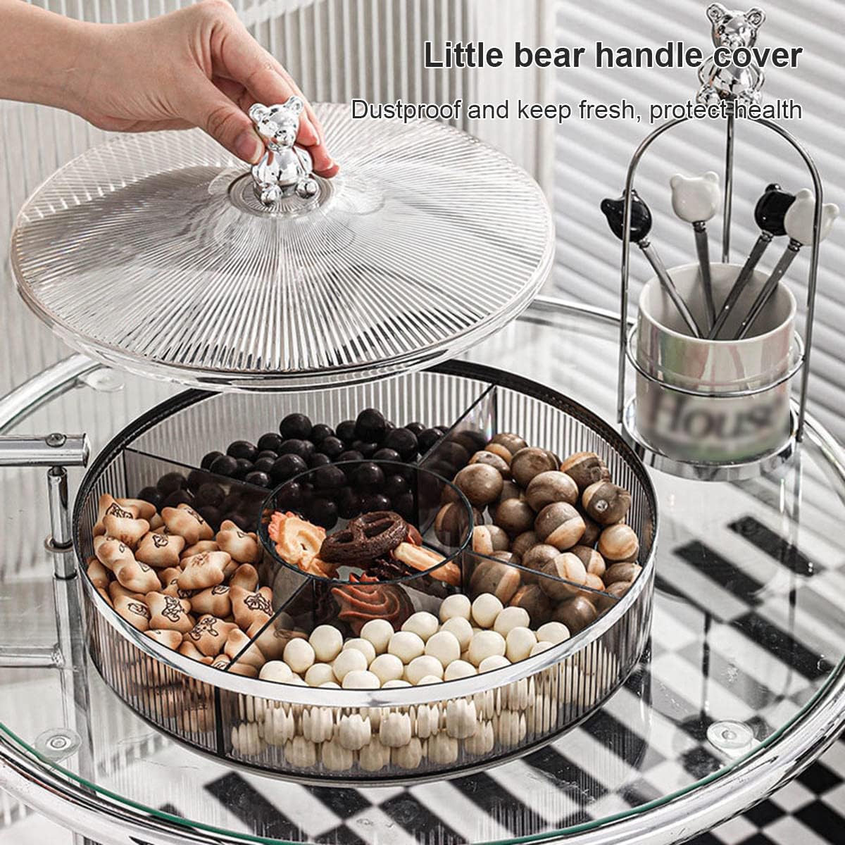 Snack Box, Candy Bowl, Nibble Tray with Lid, Snack Serving Tray, 11 Inch Divided Serving Tray, Dried Fruit Snack Relish Tray with Lid, for Dried Fruit, Nuts, Candy