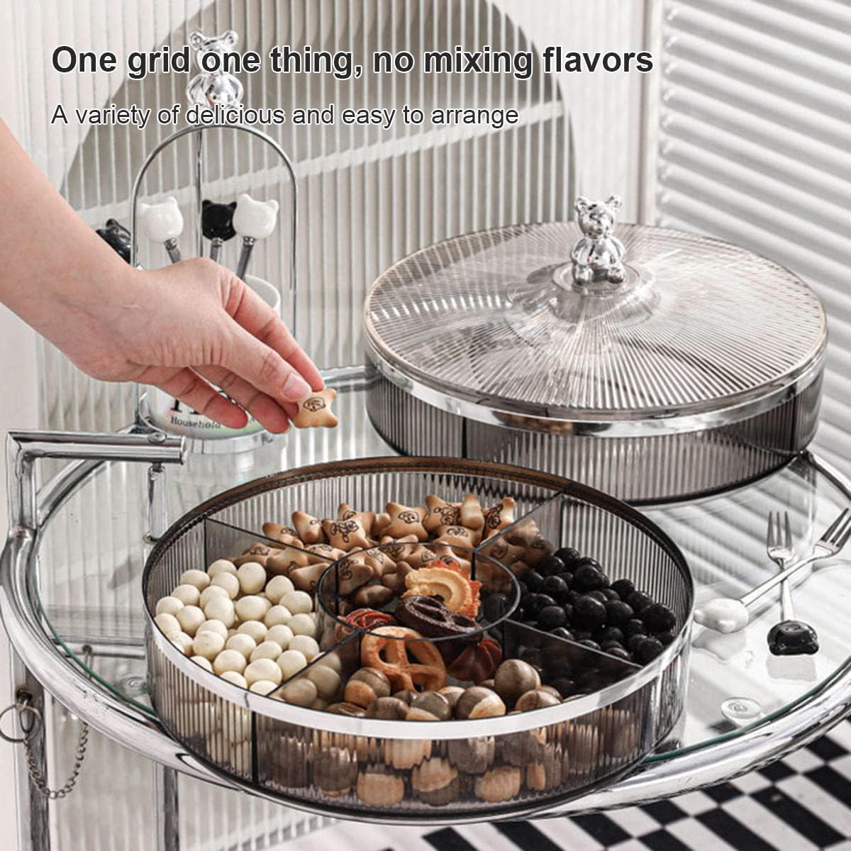 Snack Box, Candy Bowl, Nibble Tray with Lid, Snack Serving Tray, 11 Inch Divided Serving Tray, Dried Fruit Snack Relish Tray with Lid, for Dried Fruit, Nuts, Candy