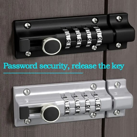 Door Latch Lock, Gate Locks For Outdoor Fence, 4 Digit Combination Bolt Lock, Outdoor Keyless Gate Lock
