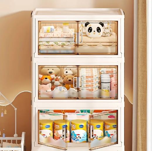1Pc Multifunctional Freestanding Double-Door Plastic Organizer Shelf