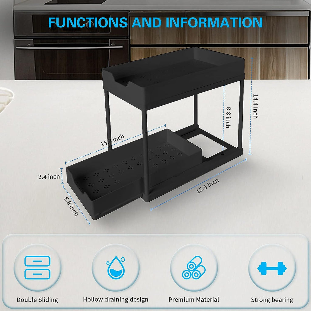 Double-Layer Multifunction Kitchen Storage Rack, Kitchen Storage Holder Sliding Seasoning Shelf Home Accessories