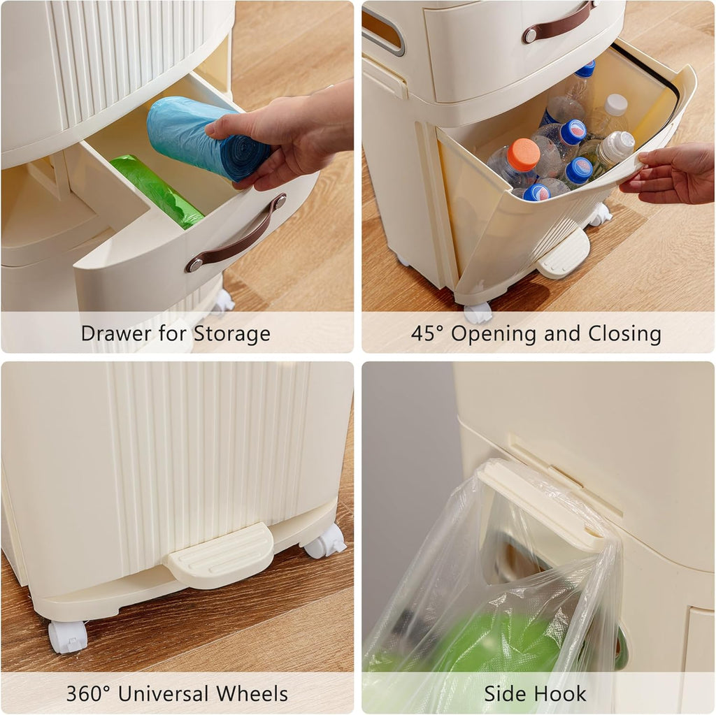 Double-Layer Vertical Trash Bin with Removable Inner Bucket Drawer & Tissue Holder