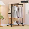 1Pc Double Pole Clothes Drying Rack With Wheels, Shoe Rack, Multi-Functional Clothes Hat Storage Rack