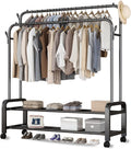Clothes Rack With Shoe Shelf, Coat Display Stand With 4 Wheels For Bedroom (Color: Black)