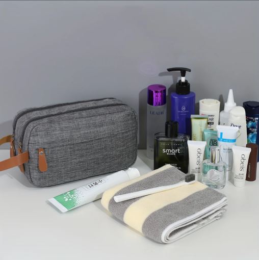 Men's Canvas Double Zipper Travel Toiletry Bag