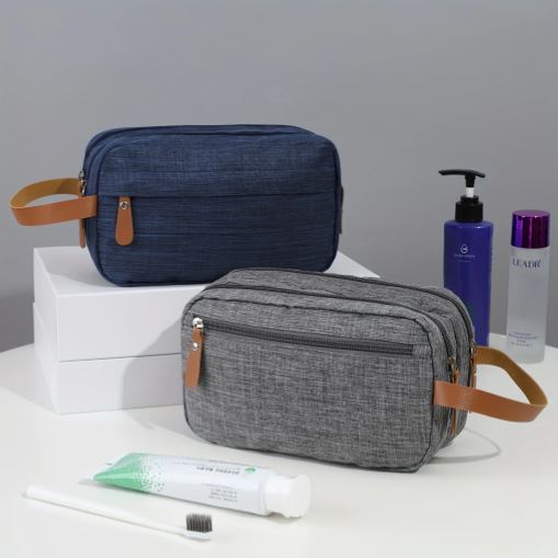 Men's Canvas Double Zipper Travel Toiletry Bag