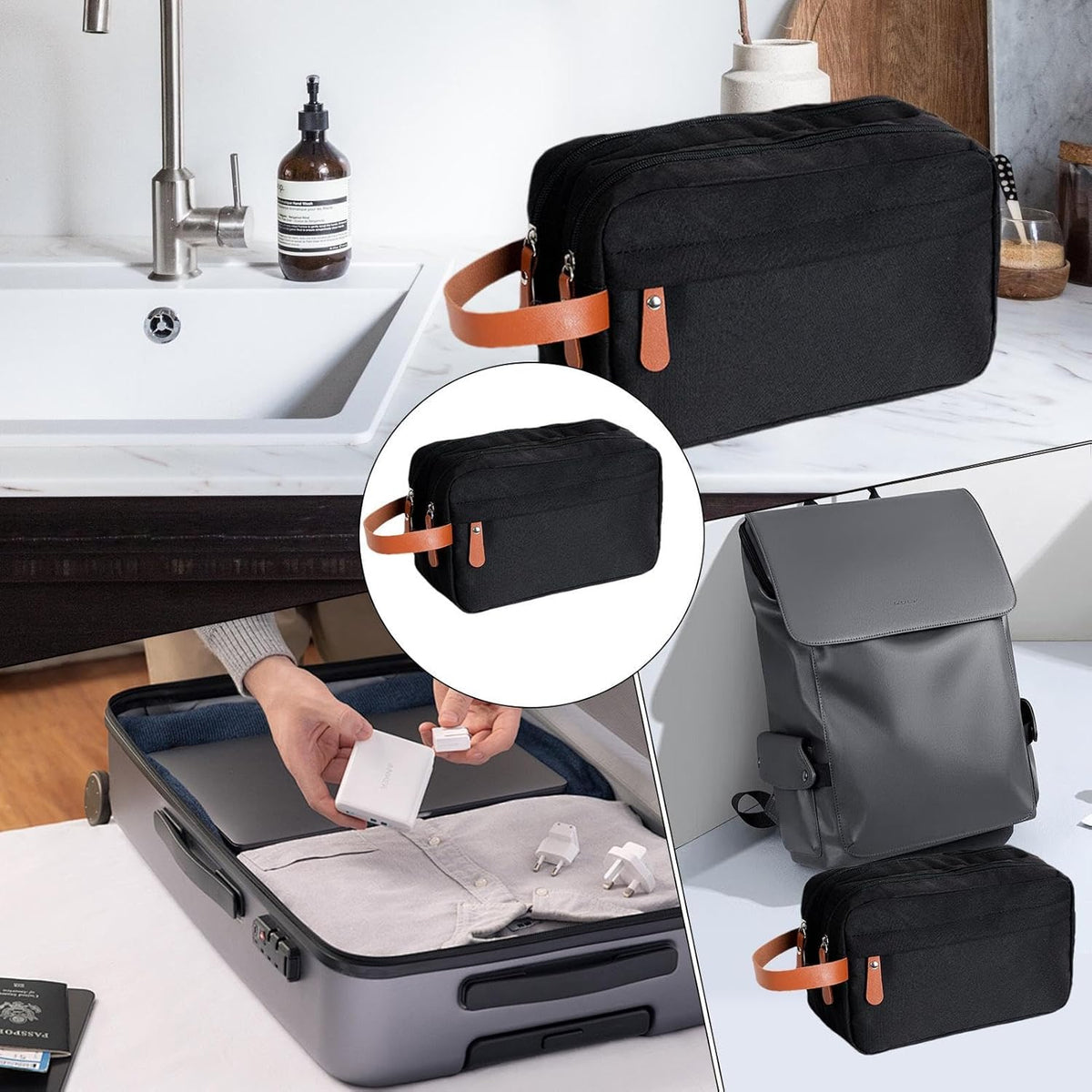 Men's Canvas Double Zipper Travel Toiletry Bag