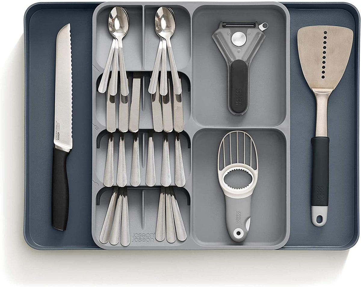 Kitchen Drawer Organizer Tray For Cutlery Utensils And Gadgets, Expandable, Gray