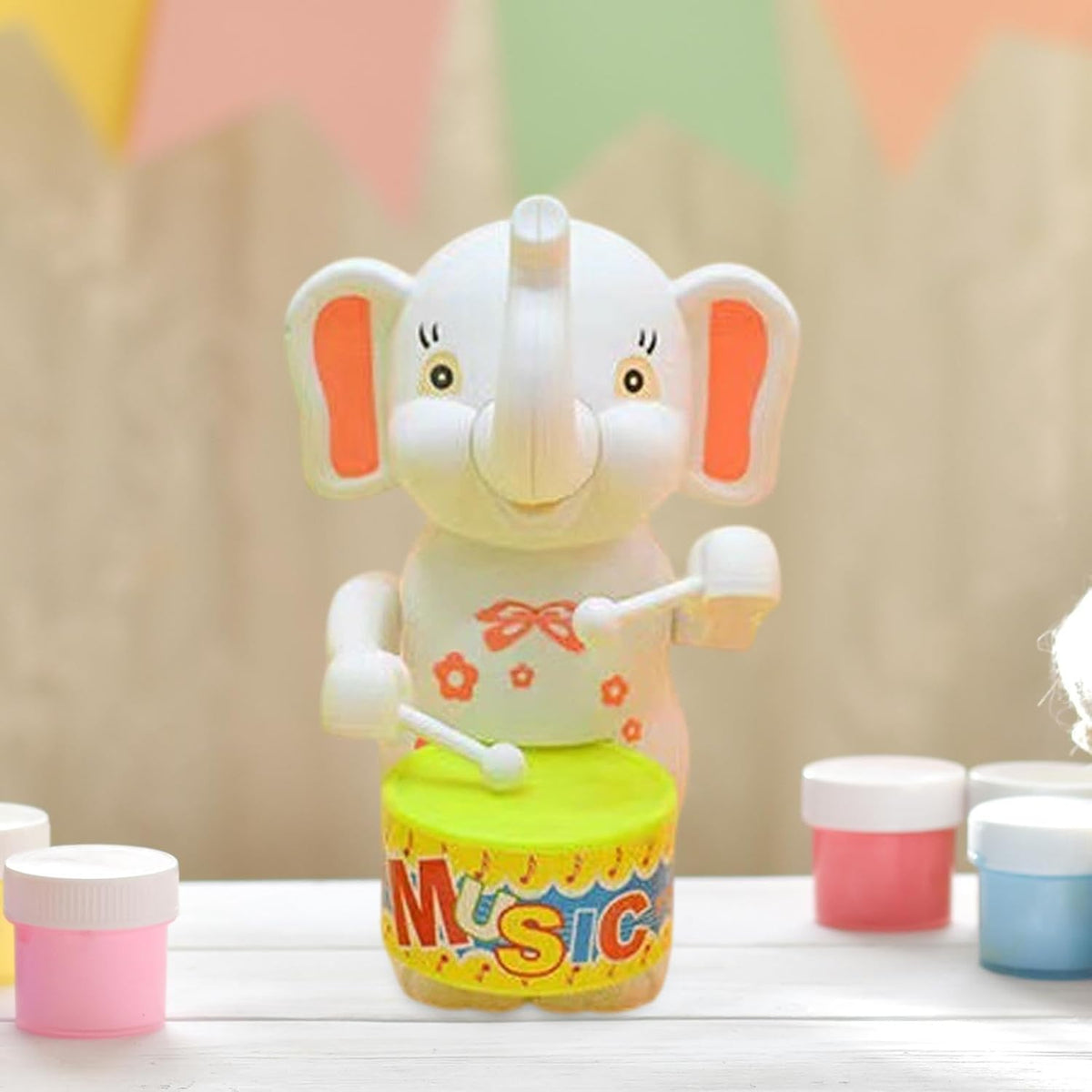 Drumming Toy Clockwork Powered Animal Drum Toy for Kids for 3+ Year Old Kids Elephant