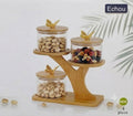Butterfly Top Clear High Borosilicate Glass Airtight Dryfruit Jar Set with Bamboo Tree Organizer