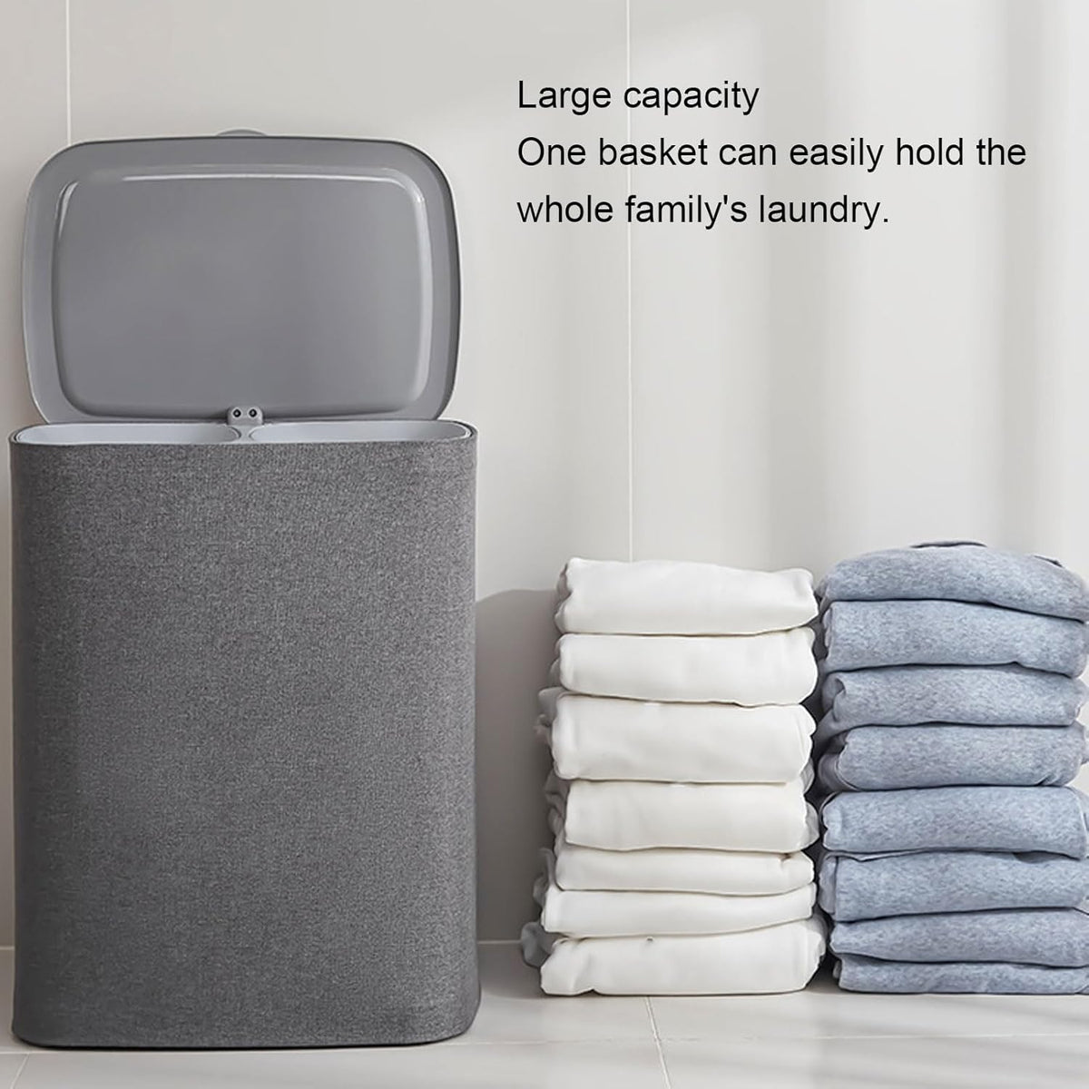 Laundry Basket with Lid, Dual Compartment Design Laundry Hamper, Clothes Basket for Bathroom Laundry