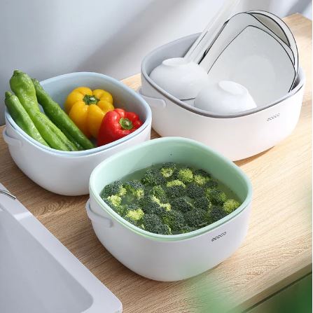 Ecoco Drain Strainer With Handle Retractable, Kitchen Drain Basket Vegetable Washing Basket Colander Tool Strainer
