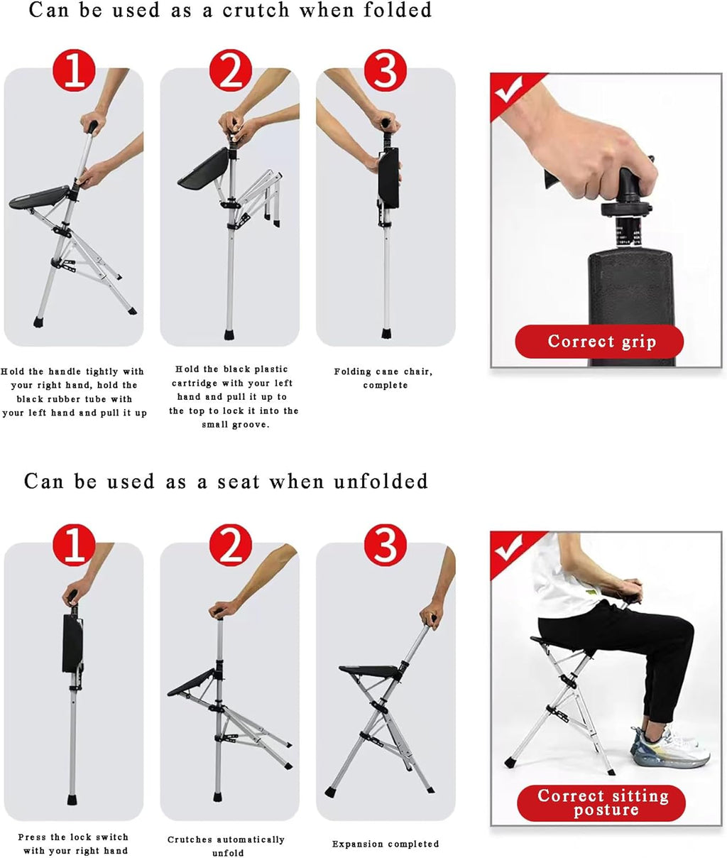 Elderly People's Crutch Stool, Non-Slip, Lightweight, Multifunctional Cane Chair