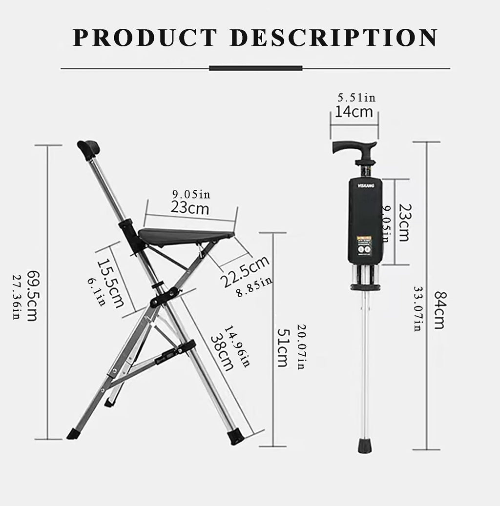Elderly People's Crutch Stool, Non-Slip, Lightweight, Multifunctional Cane Chair
