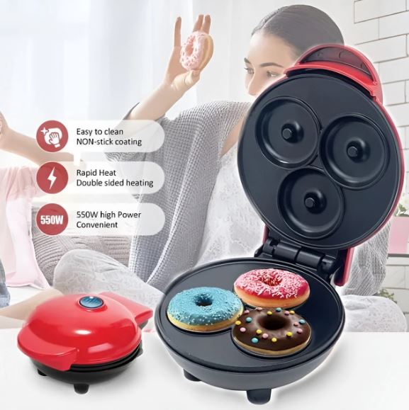 Electric Mini Donut Maker Machine With Double-Sided Heating And Non-Stick Coating