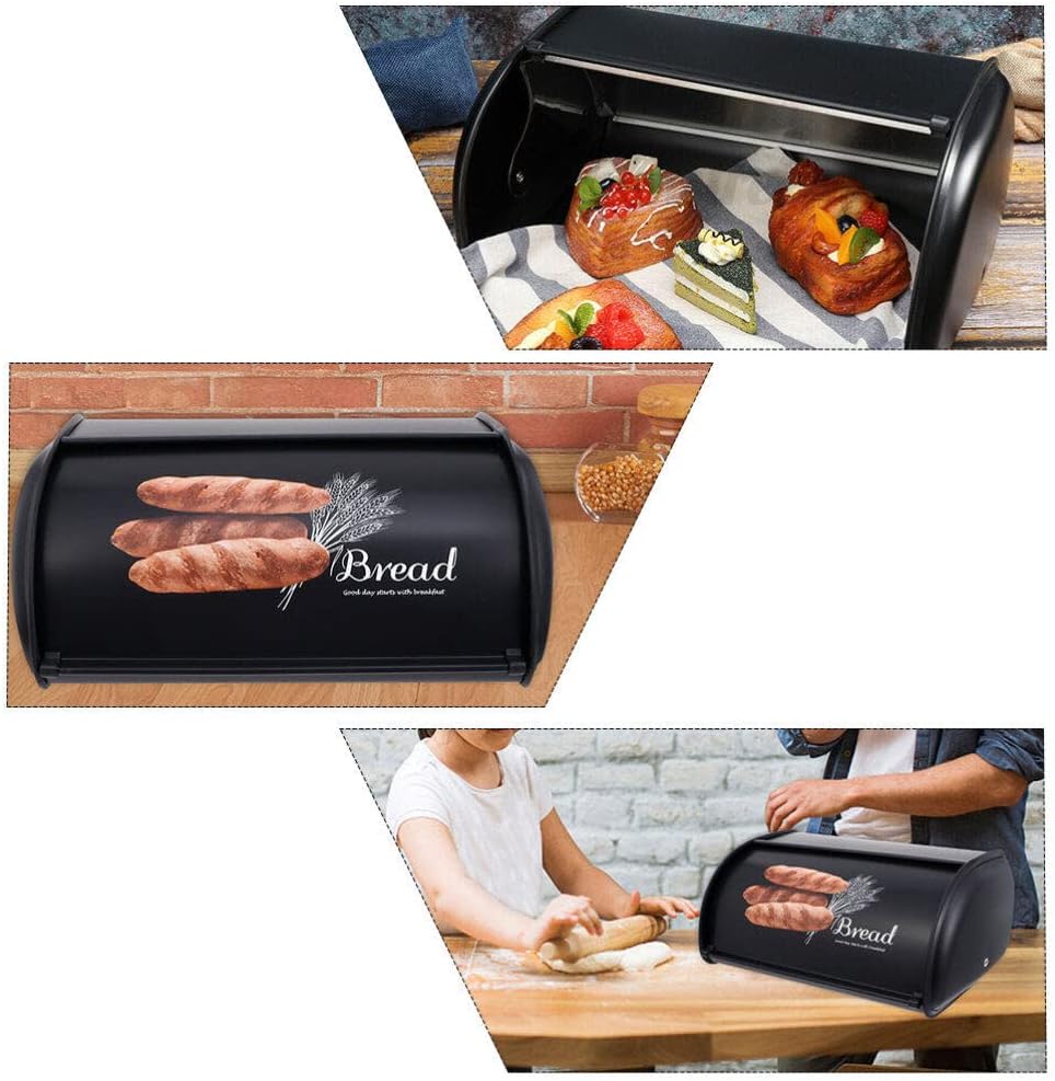 Elegant Black Bread Box, Rectangular, Reusable Iron Container with Flip-Top Lid, Perfect for Fresh Breads and Pastries