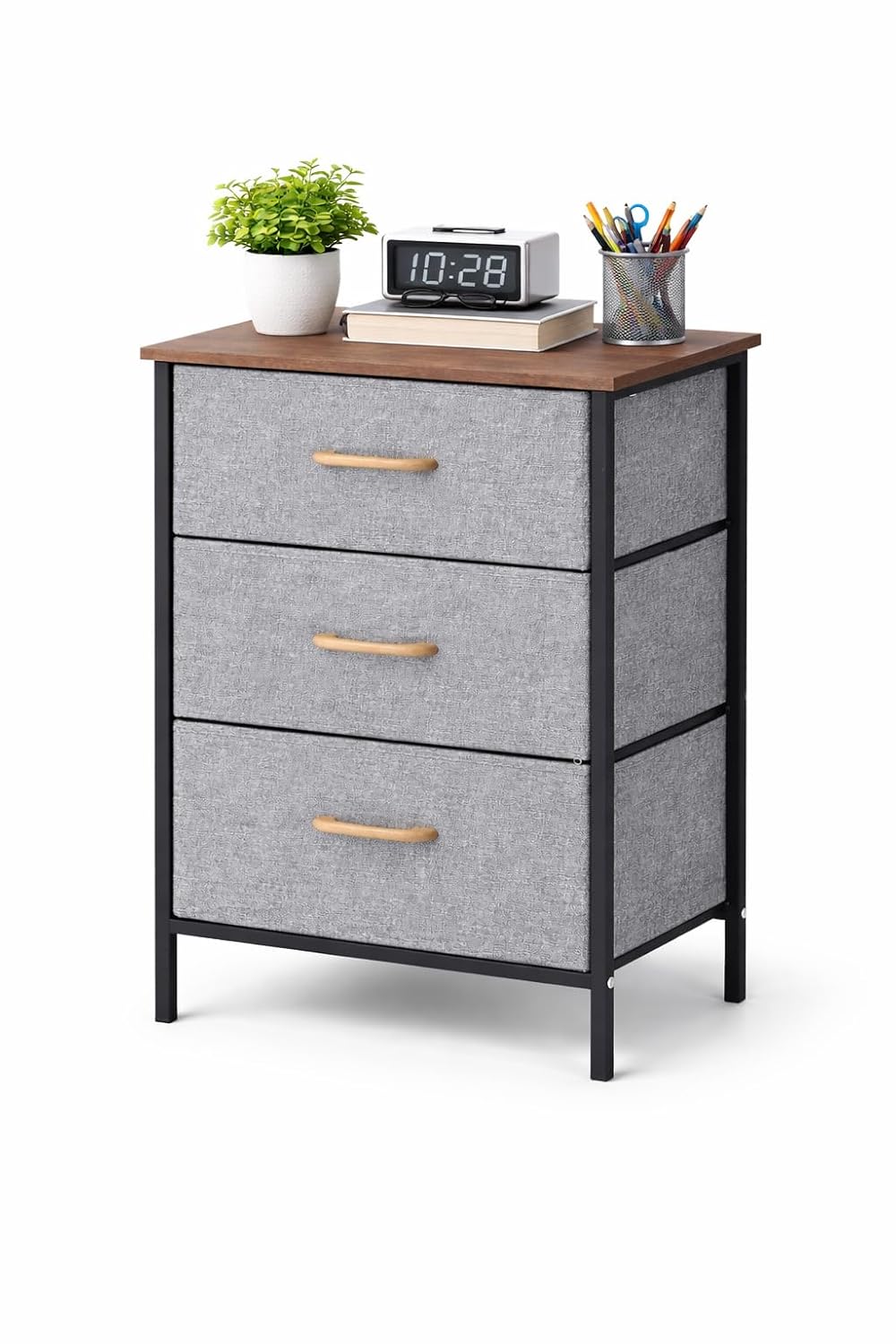 2/3/4 Layer Fabric Storage Organizer with Wooden Top and Metal Frame, Modern Dresser Storage Unit for Bedroom, Living Room, Office, Kids Room & Closet
