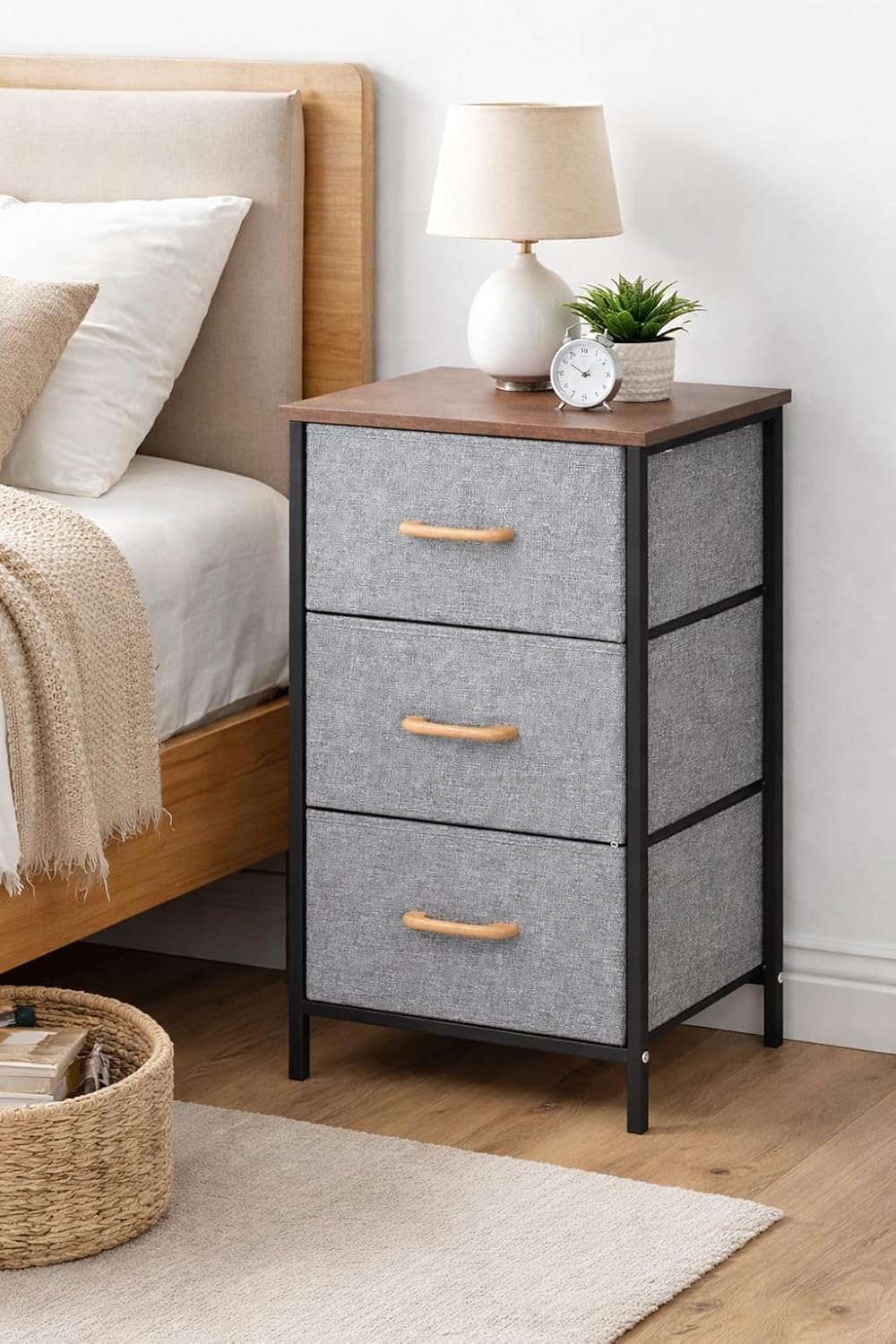 2/3/4 Layer Fabric Storage Organizer with Wooden Top and Metal Frame, Modern Dresser Storage Unit for Bedroom, Living Room, Office, Kids Room & Closet