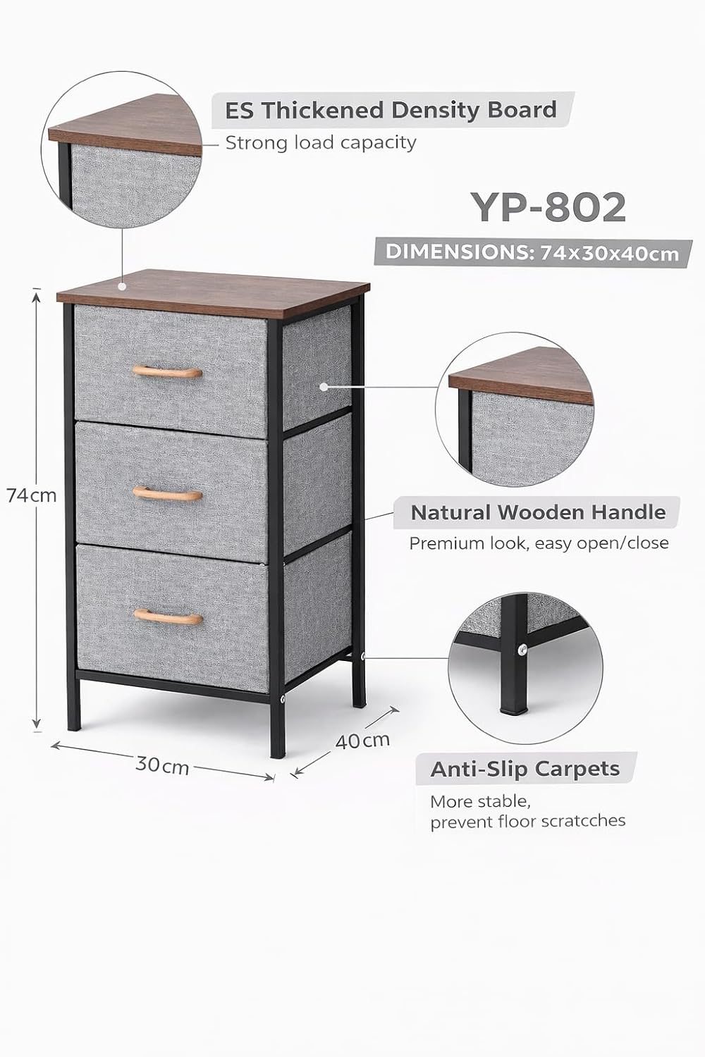 2/3/4 Layer Fabric Storage Organizer with Wooden Top and Metal Frame, Modern Dresser Storage Unit for Bedroom, Living Room, Office, Kids Room & Closet