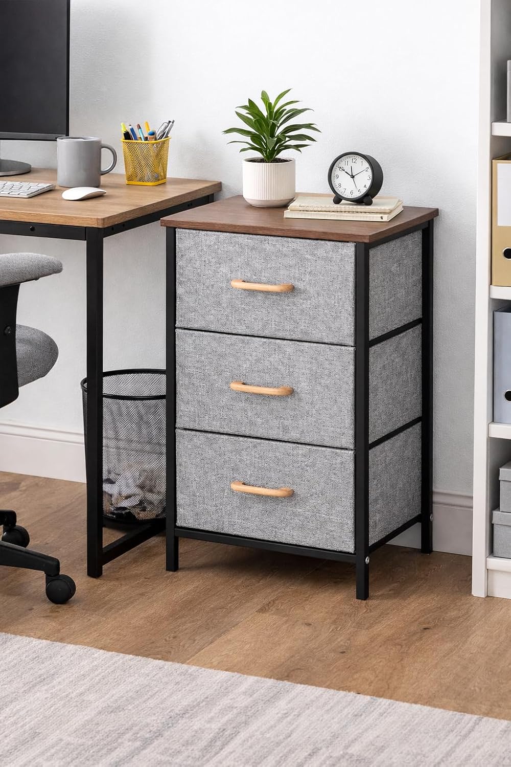 2/3/4 Layer Fabric Storage Organizer with Wooden Top and Metal Frame, Modern Dresser Storage Unit for Bedroom, Living Room, Office, Kids Room & Closet