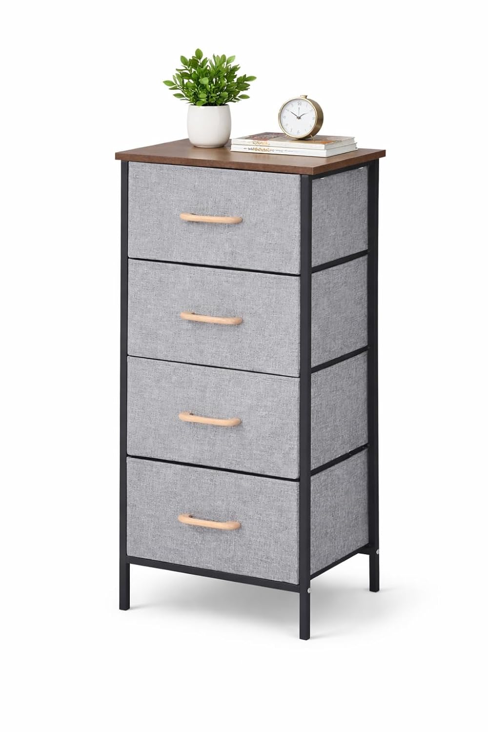2/3/4 Layer Fabric Storage Organizer with Wooden Top and Metal Frame, Modern Dresser Storage Unit for Bedroom, Living Room, Office, Kids Room & Closet