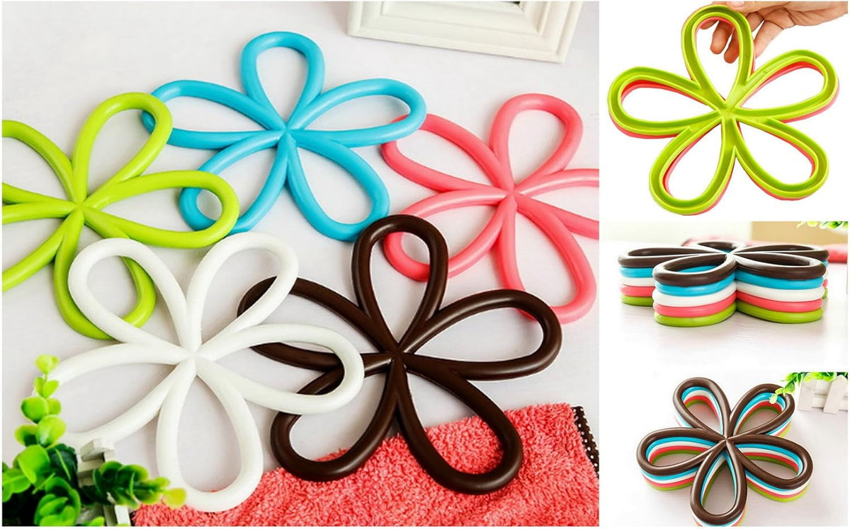1Pc Flower Shape Anti-Slip Pot Holder, Dish Place-mat Cup Coaster Kitchen Dining Table Silicone Heat-Proof Mat