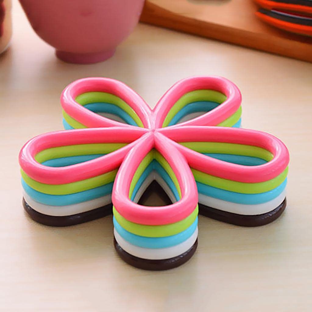 1Pc Flower Shape Anti-Slip Pot Holder, Dish Place-mat Cup Coaster Kitchen Dining Table Silicone Heat-Proof Mat