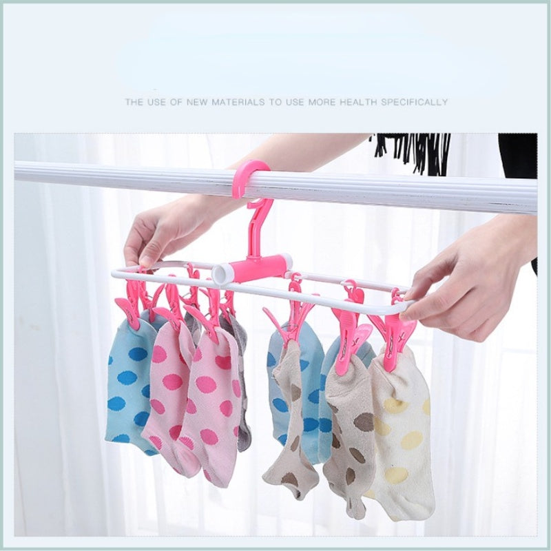 Space Saving Folding 12 Clips Drip Hangers For Baby Clothes Socks Laundry