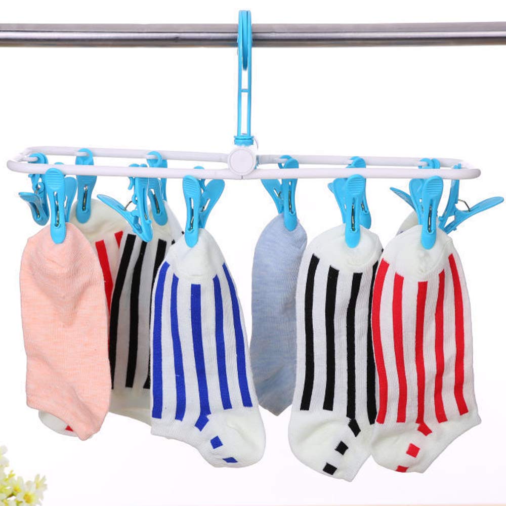 Space Saving Folding 12 Clips Drip Hangers For Baby Clothes Socks Laundry